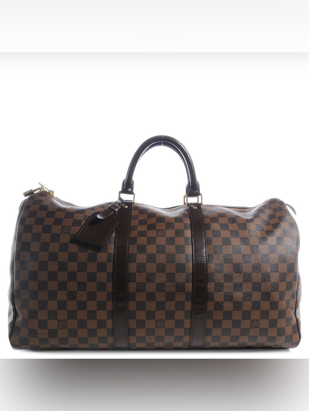Source Unknown Brown Checkered Duffel Bag with Dark Brown Trim